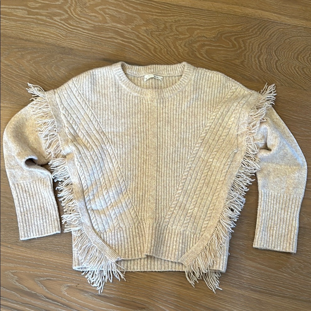 Fringed Cream Sweater Anthropologie XS